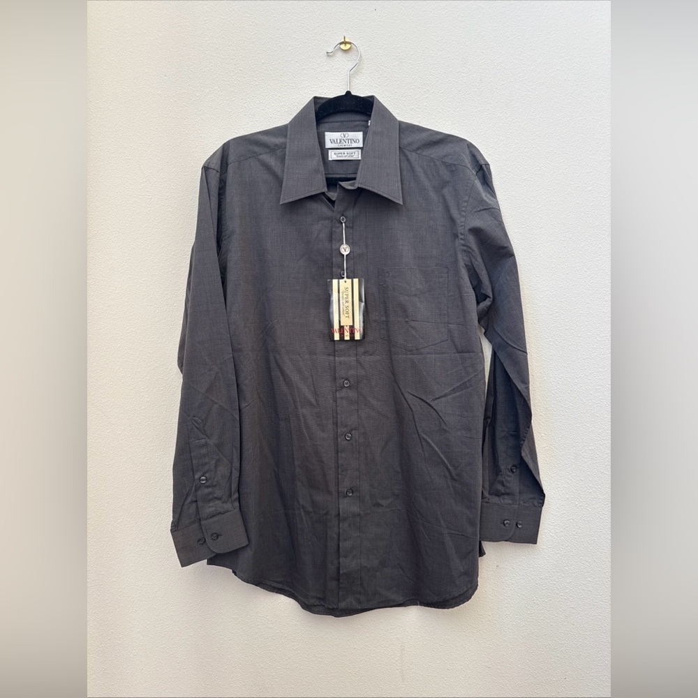 NWT MENS Valentino chemises super soft, gray button-down cotton shirt neck 16